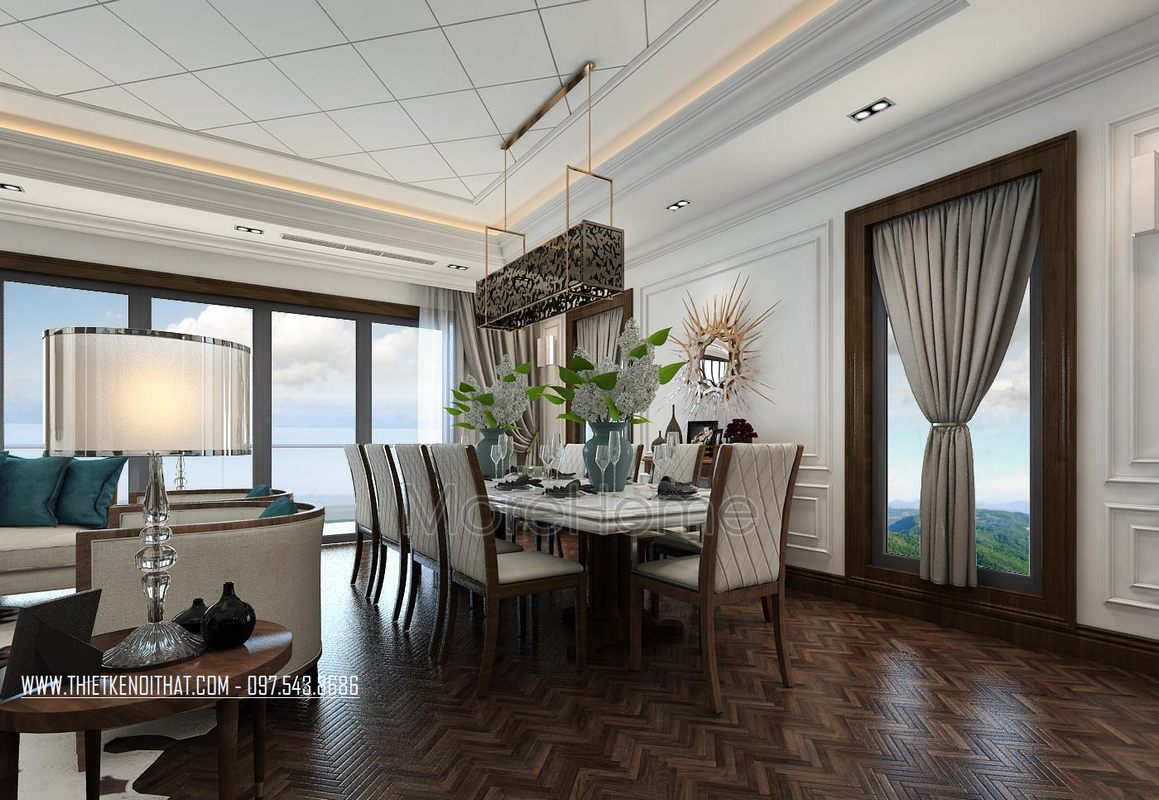 Bộ bàn ghế ăn tân cổ điển (10 người)